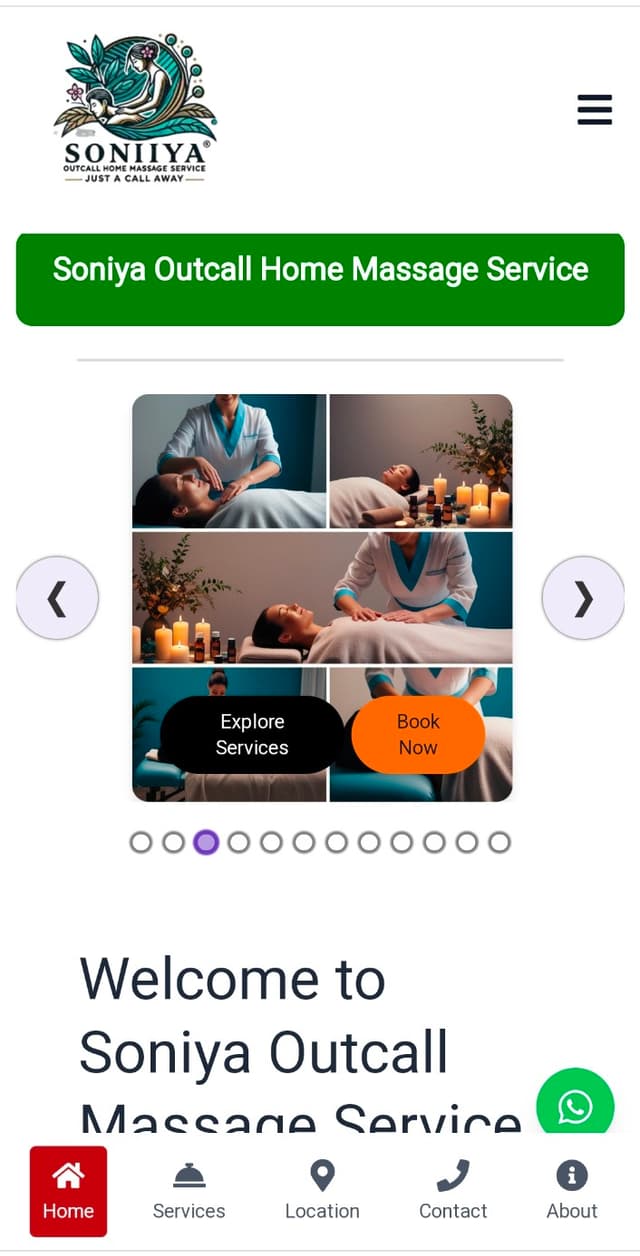 SPA Service Booking Website Mobile View
